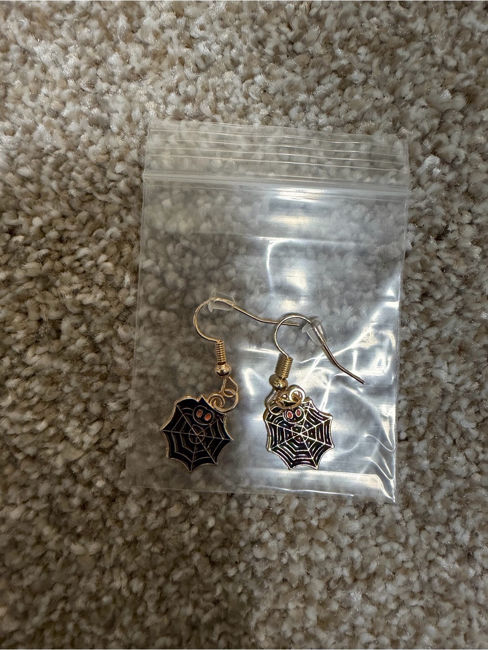 Gold Spiderweb Charm Earrings - Black Enamel